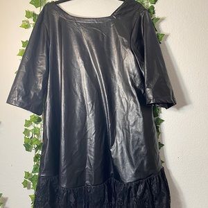 SHEIN Black leather dress lace hem knee length